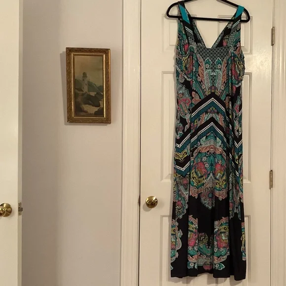 Metaphor Navy and Colorful Print Maxi Dress Size XL - Picture 2 of 4